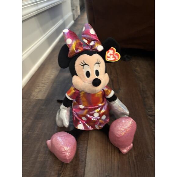 NWT Disney's Minnie Mouse Ty Sparkle Pink Purple Polka Dots Bow Heels 16" Tall - Picture 5 of 5